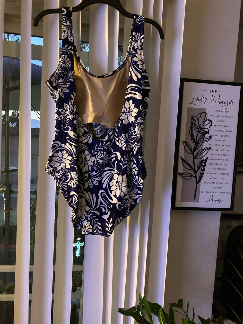 Classic Navy & White Floral Kids One-Piece Swimsuit